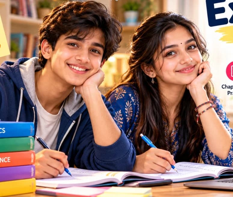 Two students smiling while studying together
